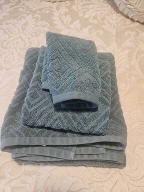 Soft Teal Home Bath Towel Set - Plush Textured Design By Yourself At Home